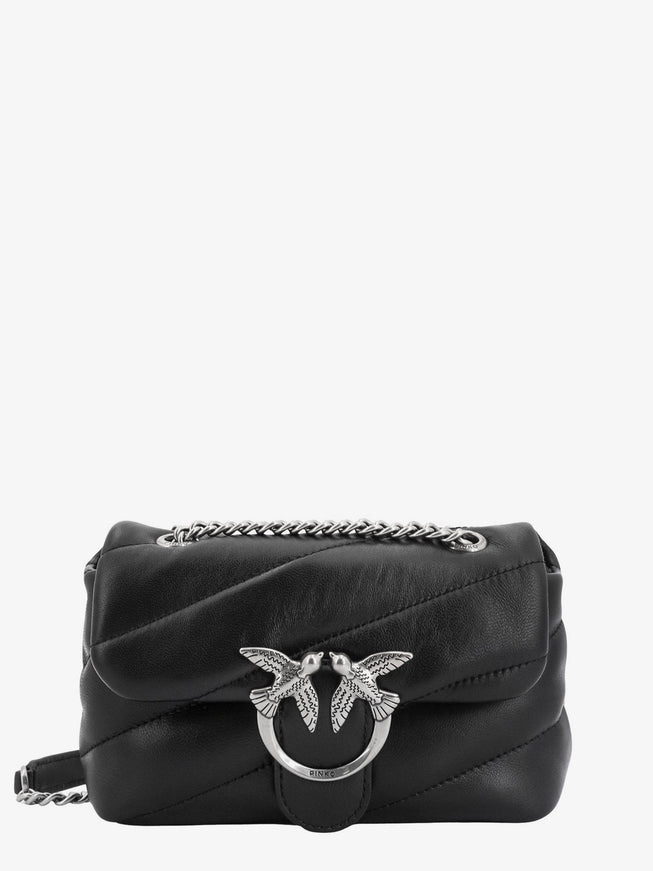 Pinko Matelassé Leather Shoulder Bag With Iconic Love Birds Buckle Uni Nero