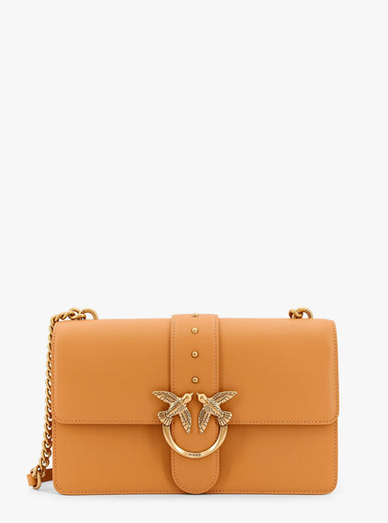 Pinko Leather Shoulder Bag With Love Birds Buckle Uni Marrone