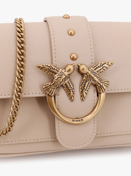 Pinko Love One Pocket Leather Shoulder Bag With Love Birds Buckle