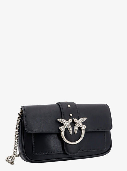 Pinko Love One Pocket Leather Shoulder Bag With Love Birds Buckle