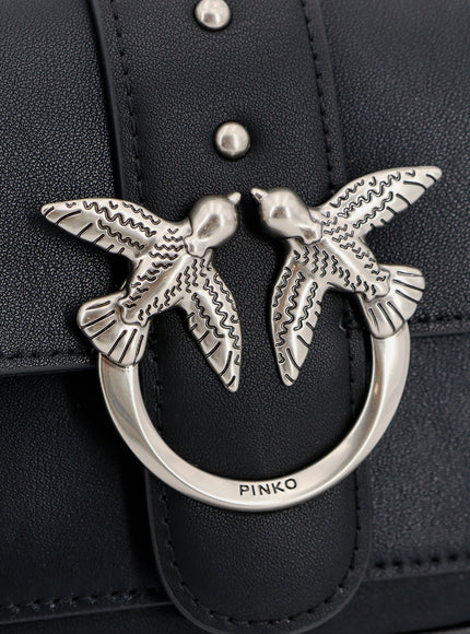 Pinko Love One Pocket Leather Shoulder Bag With Love Birds Buckle