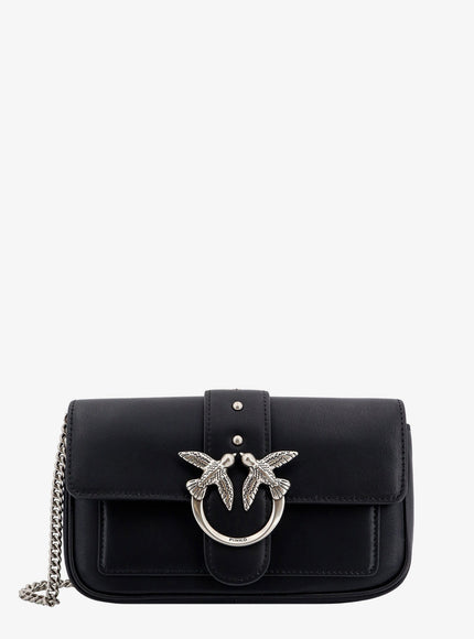 Pinko Love One Pocket Leather Shoulder Bag With Love Birds Buckle Uni Nero