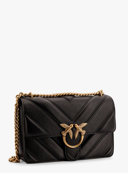 Pinko Love One Classic Matelassé Leather Shoulder Bag With Love Birds Buckle