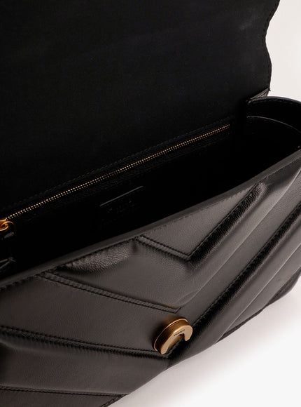 Pinko Love One Classic Matelassé Leather Shoulder Bag With Love Birds Buckle