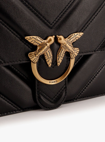 Pinko Love One Classic Matelassé Leather Shoulder Bag With Love Birds Buckle