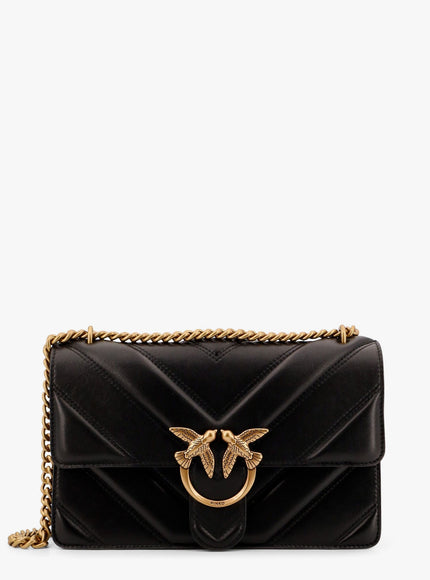 Pinko Love One Classic Matelassé Leather Shoulder Bag With Love Birds Buckle Uni Nero