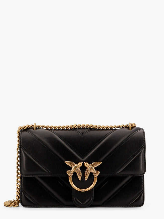 Pinko Love One Classic Matelassé Leather Shoulder Bag With Love Birds Buckle Uni Nero