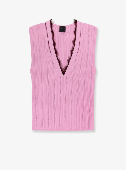 Pinko Montanaia Sleeveless Ribbed Viscose Blend Sweater Rosa