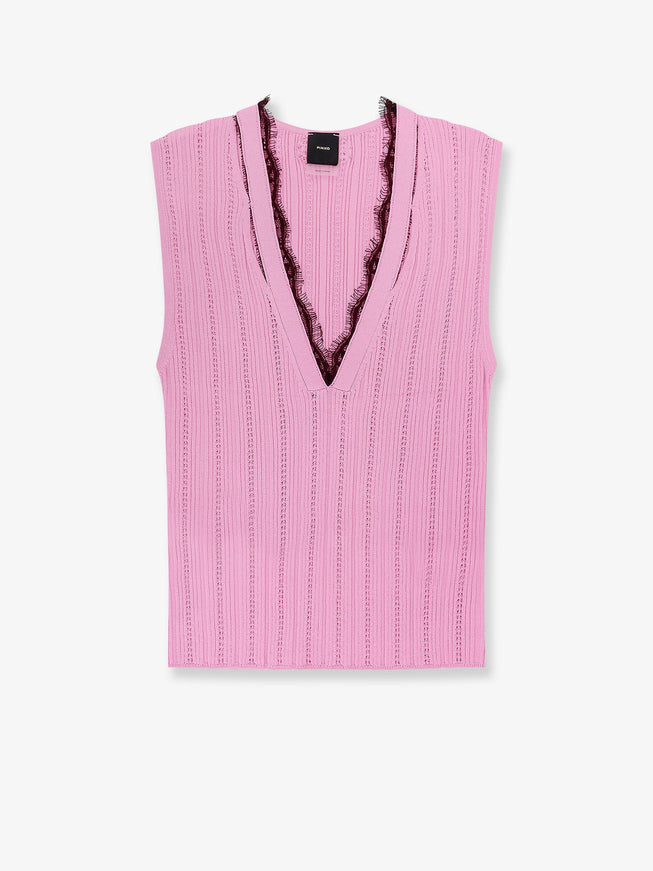 Pinko Montanaia Sleeveless Ribbed Viscose Blend Sweater Rosa