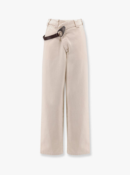 Pinko Reimagine By Pinko X Patrick Mcdowell Cotton Trousers With Crossover And Belt Beige