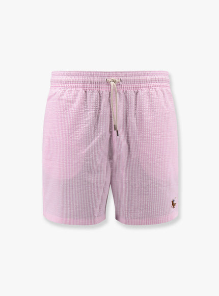 Polo Ralph Lauren Cotton Blend Striped Swim Trunk With Logo Embroidery Rosa