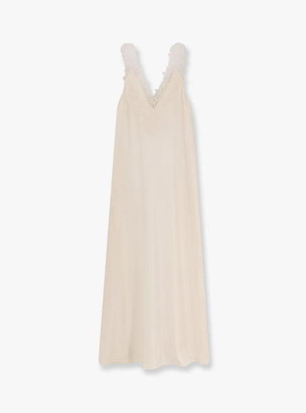 Rohe Long Silk Dress With Lace Details Bianco