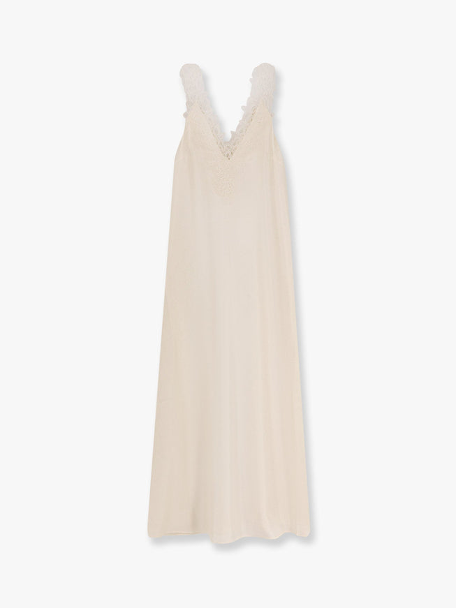 Rohe Long Silk Dress With Lace Details Bianco