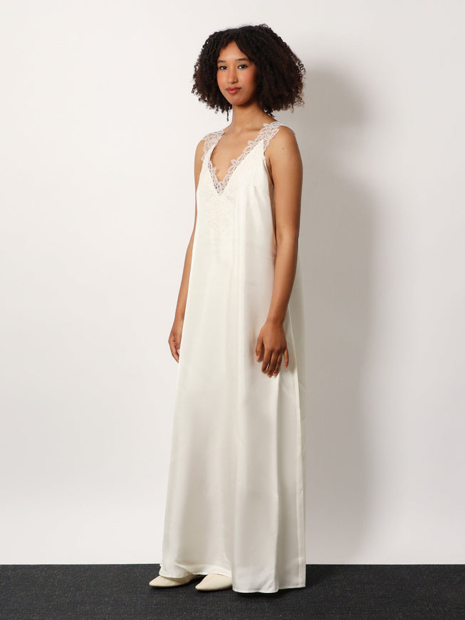 rohe lace dress Rohe Lace-Trimmed Silk-Twill Maxi Dress in Black