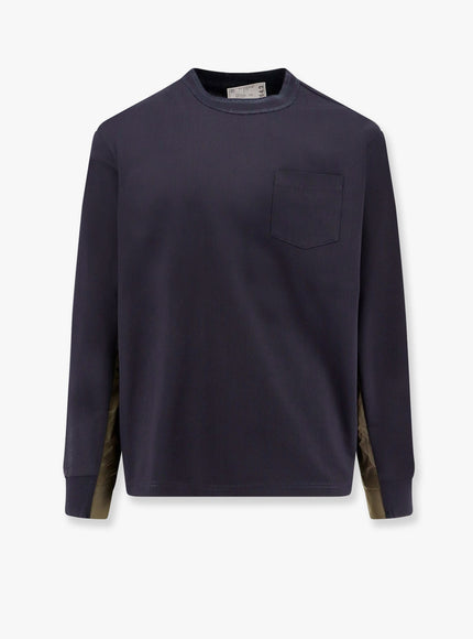 Sacai Cotton T-Shirt With Nylon Insert Blu