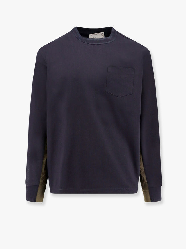 Sacai Cotton T-Shirt With Nylon Insert Blu