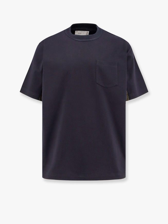 Sacai Cotton T-Shirt With Nylon Inserts Blu
