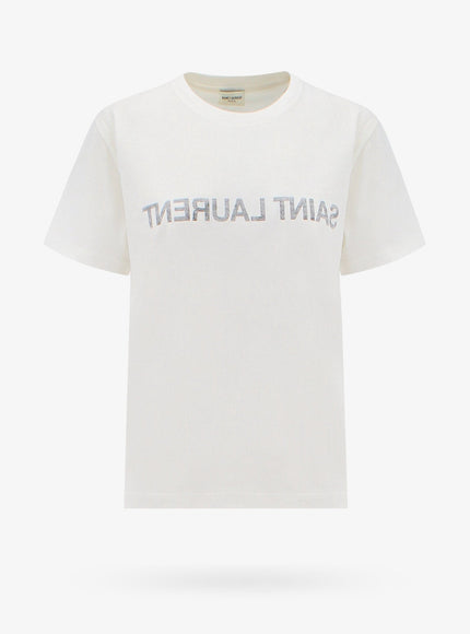 Saint Laurent Cotton T-Shirt With Frontal Logo Bianco