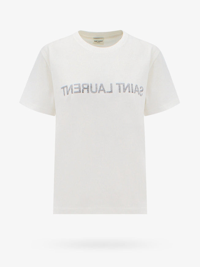 Saint Laurent Cotton T-Shirt With Frontal Logo Bianco