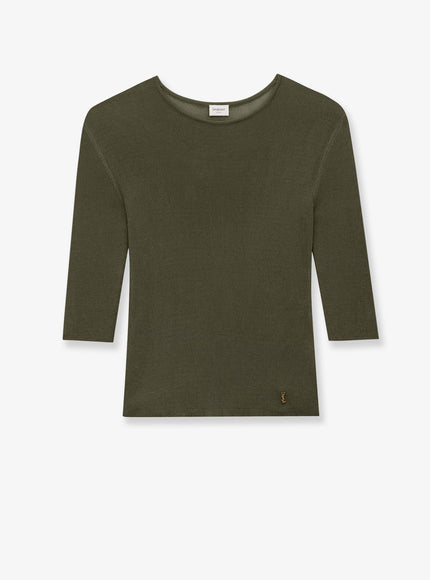 Saint Laurent Semi-Sheer Certified Viscose Knitted Top Verde
