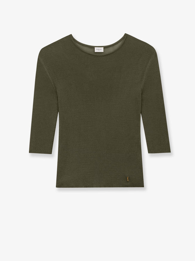Saint Laurent Semi-Sheer Certified Viscose Knitted Top Verde