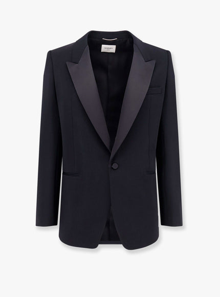 Saint Laurent Certified Wool Blazer With Satin Lapel Nero