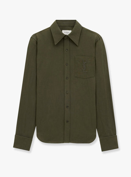 Saint Laurent Cassandre Linen And Cotton Shirt Verde