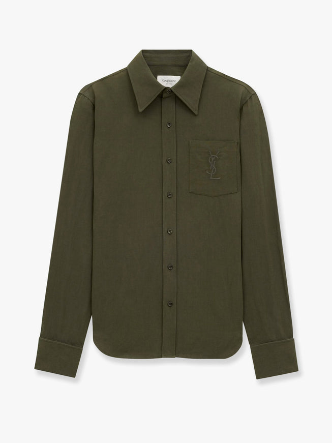 Saint Laurent Cassandre Linen And Cotton Shirt Verde
