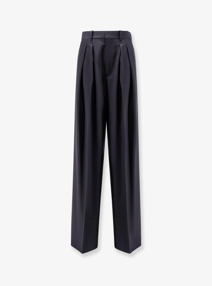 Saint Laurent Certified Wool Trousers With Wide Leg Blu Scuro