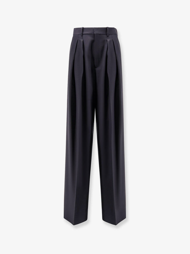Saint Laurent Certified Wool Trousers With Wide Leg Blu Scuro