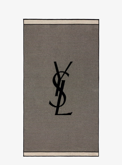 Saint Laurent Certified Cotton Striped Beach Towel Uni Beige Black