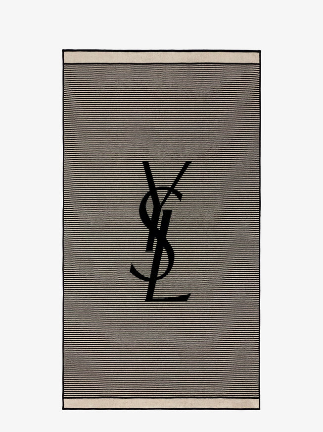 Saint Laurent Certified Cotton Striped Beach Towel Uni Beige Black