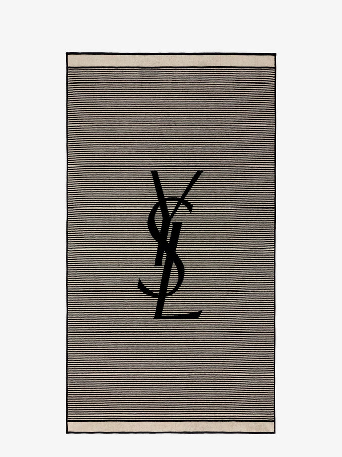 Saint Laurent Certified Cotton Striped Beach Towel Uni Beige Black