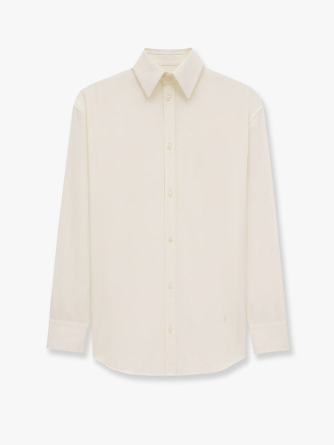 Saint Laurent Certified Cotton Shirt With Monogram Embroidery Bianco