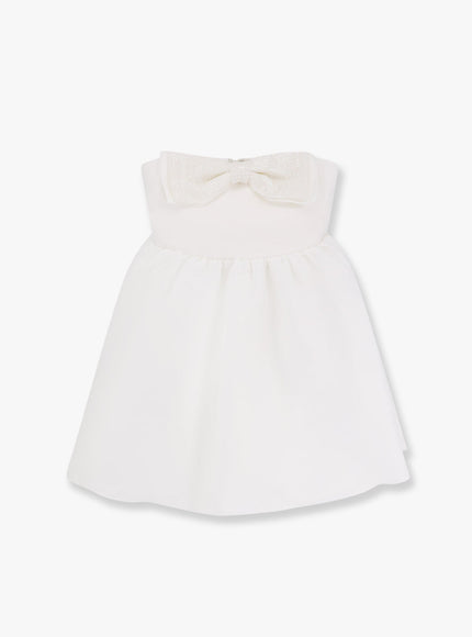 Self Portrait Taffeta Décolleté Dress With Bow Bianco