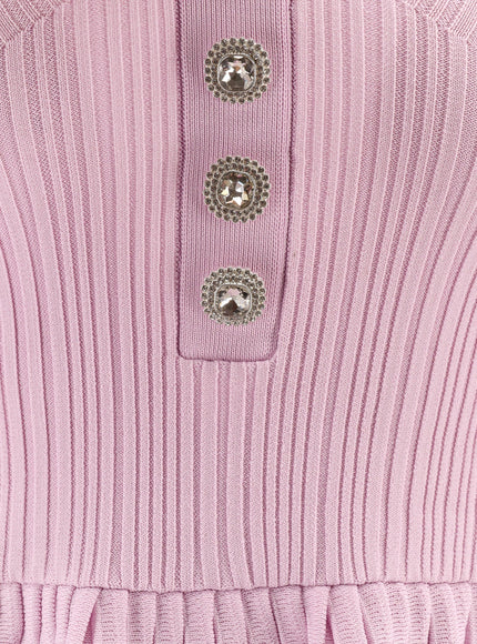 Self Portrait Ribbed Knit Mini Dress With Jewel Buttons