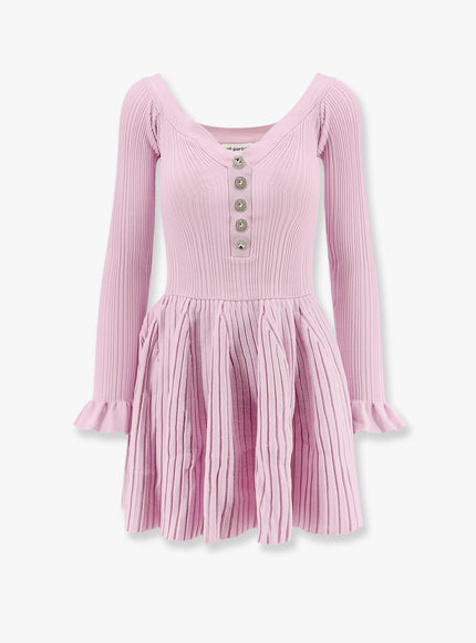 Self Portrait Ribbed Knit Mini Dress With Jewel Buttons Rosa