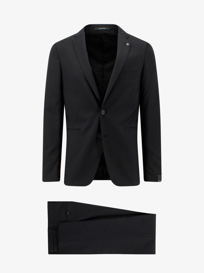 Tagliatore Virgin Wool Suit With Removable Iconic Brooch Nero