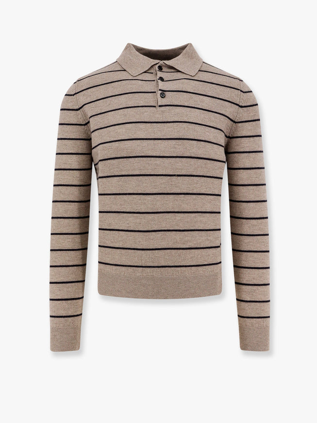 Tonywack Super Fine Merino Wool Striped Polo Shirt Beige