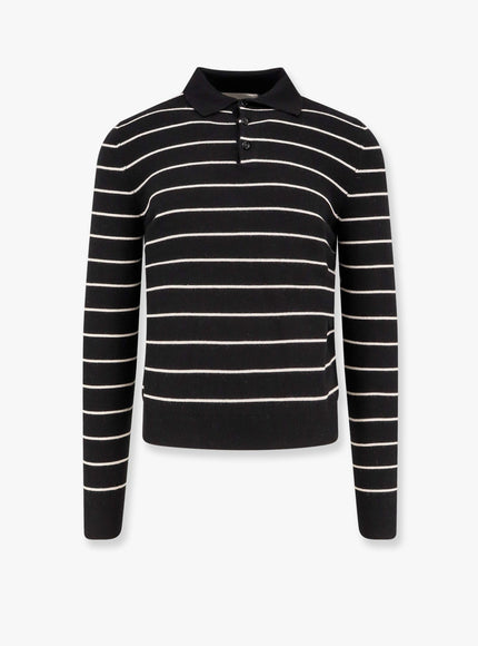 Tonywack Super Fine Merino Wool Striped Polo Shirt Nero