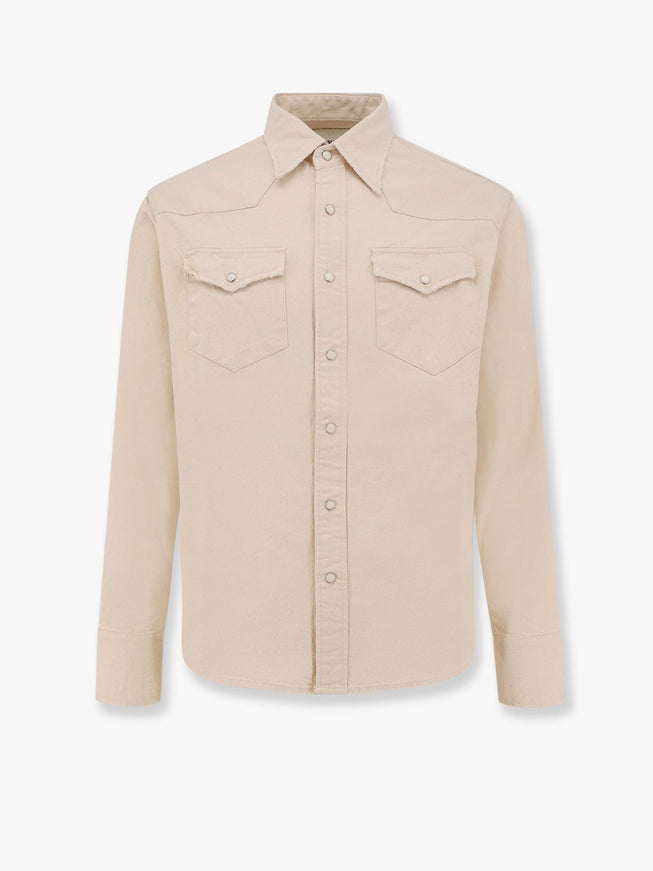 Tonywack Washed Denim Distressed Western Shirt Beige