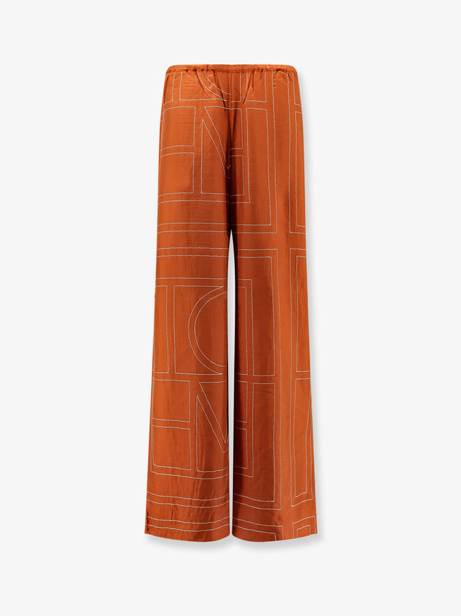 Toteme Silk Trousers With Monogram Logo Embroidery Terracotta