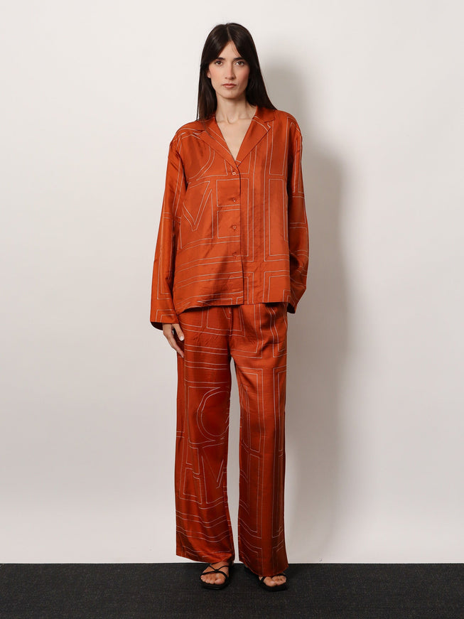 Toteme Silk Trousers With Monogram Logo Embroidery