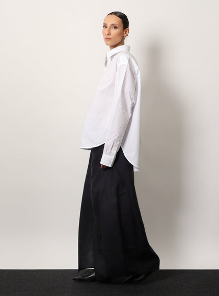 Toteme Striped Organic Cotton Shirt With Monogram Embroidered Logo