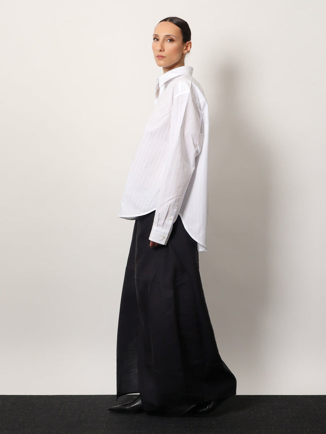 Toteme Striped Organic Cotton Shirt With Monogram Embroidered Logo