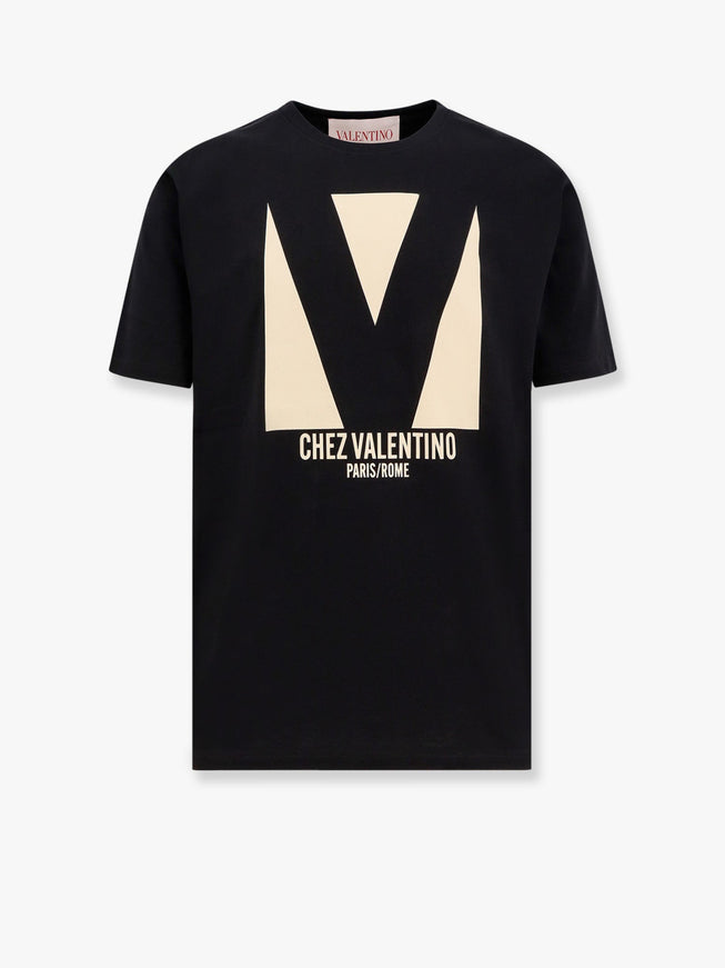 Valentino Cotton T-Shirt With Chez Valentino Print Nero