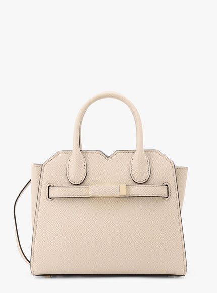 Valextra Leather Handbag With Frontal Walker And Strap Uni Beige