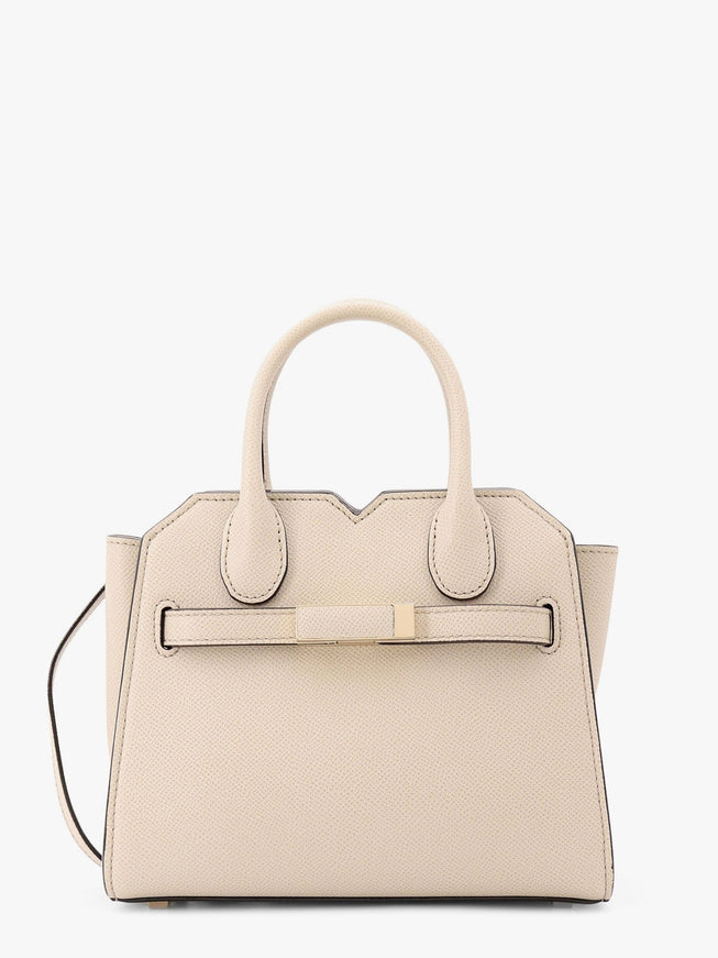 Valextra Leather Handbag With Frontal Walker And Strap Uni Beige