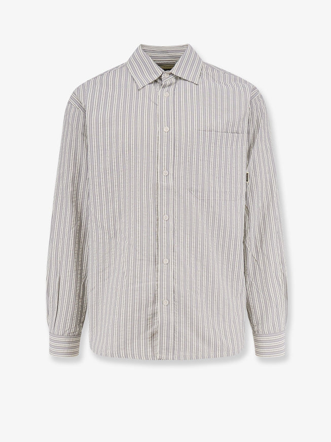 Woodbird Striped Cotton Blend Shirt Grigio