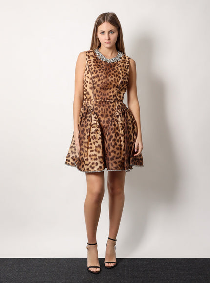 Zimmermann Linen And Silk Mini Dress With Animalier Print